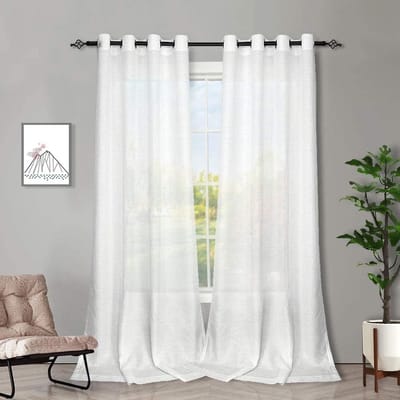 Gordijnen wit transparant linnen look gordijnen met ogen voor woonkamer slaapkamer set van 2 225x140cm