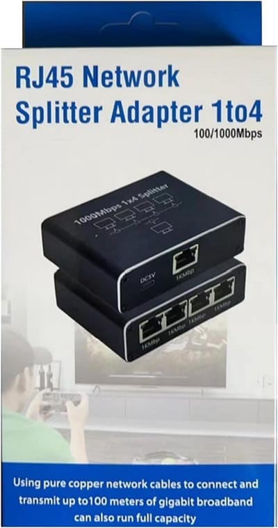 Ethernet Hub - Netwerk Splitter - Meerdere Apparaten - 1-tot-4 Gelijktijdig - 16x8x3.2 cm - Zwart