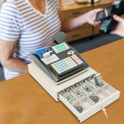 Elektronische Kassa - Registratiekassa Systeem - Winkel Betalingen - Dubbel LED Display - 48 Toetsenbord - Zwart Wit