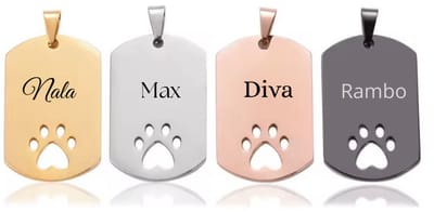 Hondenpenning Huisdierpenning Dogtag - Hondenpenning inclusief Graveren - Rechthoekige Dogtag met hondenpoot - Champagne Bronskleurig - Petshop Seven®