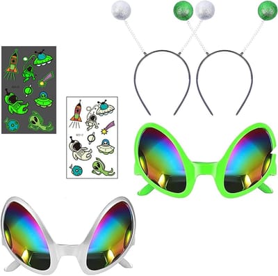 Kinderen Alien Kostuum met Tattoo Stickers, Alien Bril en Hoofdband - Perfect voor Halloween en Schoolfeesten
