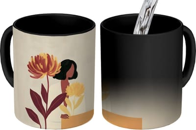 Magische Mok - Foto op Warmte Mokken - Koffiemok - Vrouw - Minimalistisch - Bloem - Magic Mok - Beker - 350 ML - Theemok