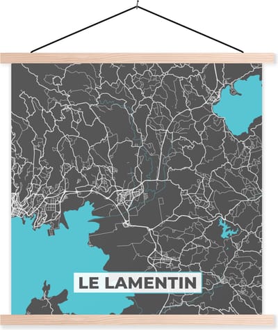 Posterhanger incl. Poster 40x40 cm - Schoolplaat - Le Lamentin - Stadskaart - Kaart - Frankrijk - Plattegrond - Textielposter - Blanke latten - Stadskaart