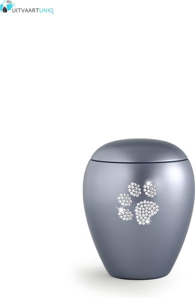 Dierenurn grijs paarlemoer swarovski pootafdruk klein