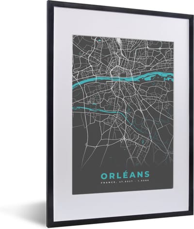 Fotolijst incl. Poster - Orléans - Stadskaart - Kaart - Plattegrond - Frankrijk - 30x40 cm - Posterlijst