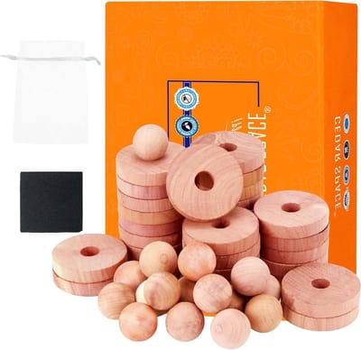 Cederblokken Kledingkast - Hout Geur - Kleding Opfrissen - 100% Cederhout - 30 Ringen 10 Ballen - Natuurlijk Hout