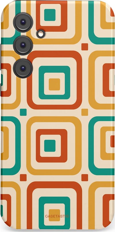 Casetastic hoesje geschikt voor Samsung Galaxy A35 - Dubbellaagse bescherming - Retro Vierkant verlangen - Fashion Case - Crème Terracotta Goud Turquoise