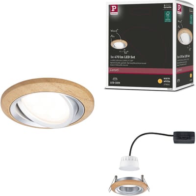 LED-inbouwlamp Lanati Losse spot rond 84 mm 30° Coin 6W 470lm 230V 2700K Geoliede eikenkleur, Alu gedraaid