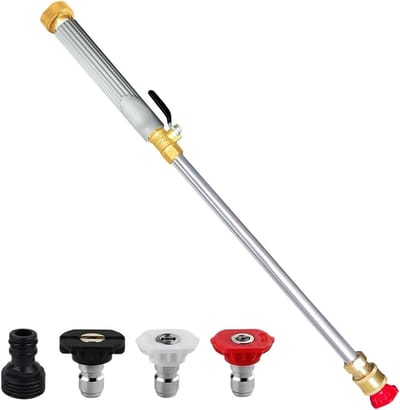 Hogedrukspuit Tuinslang - Sproeistok Reiniger - Buiten Schoonmaken - Messing Connector - 44 cm - Grijs
