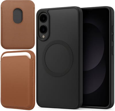 Hoesje + Pasjeshouder geschikt voor Samsung Galaxy S25 Edge - Portemonnee geschikt voor MagSafe - Magnetisch - Pasjes Houder - Creditcardhouder - Bruin