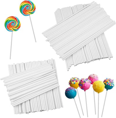 200 Stokken voor Cake Pops - 15cm en 10cm Lollipop Sticks, Witte Papieren Stokken voor Snoep, Taarten en Gebak
