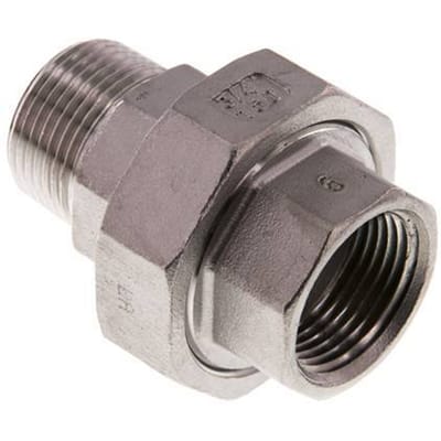 3/4'' NPT x 3/4'' NPT F/M RVS Borstnippel 3-delig met Conische afdichting 16 Bar