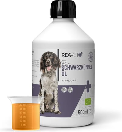ReaVET - Zwarte Komijnolie voor Paarden & Honden - Ondersteunt het immuunsysteem - Instandhouding van de normale nier- en leverfuncties - 500ml