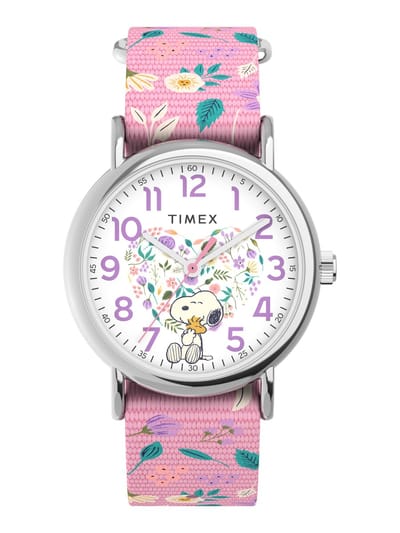 Timex Timex Weekender X Peanuts In Bloom Analoog Horloge Roze Case: 100% Low Lead Brass | Armband: 100% Fabric 38 TW2V77800Z1