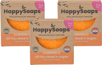 HappySoaps Oil You Need Is Argan – 3× Shampoo Bar – Voordeelverpakking – Plasticvrij & Vegan