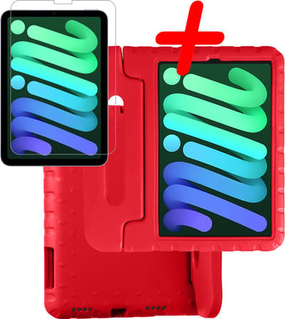 Hoesje Geschikt voor Apple iPad Mini 6 (2021) - 8.3 inch - 6e Generatie - Met Screenprotector - Kinderhoes Shockproof Bumper - Kidsproof Case - Tablet Hoes - Kinder Hoes Cover - Rood