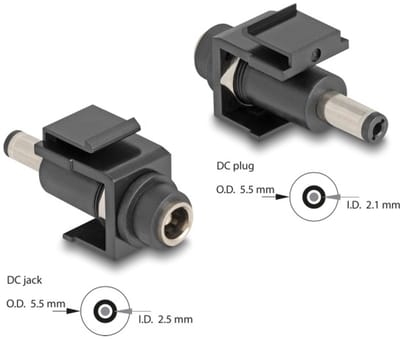 Delock Keystone Module DC 5.5 x 2.5 mm female to DC 5.5 x 2.1 mm male black