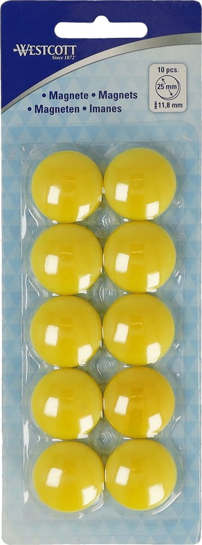 Westcott magneten - Ø 25x11,8mm - geel - 10 stuks - AC-E10811