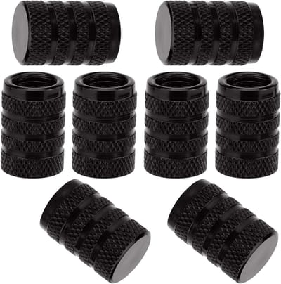 8-delige Aluminium Ventieldoppen met Rubber Ring voor Auto's, SUV's, Fietsen, Trucks en Motoren - Zwart, Duurzaam en Waterdicht