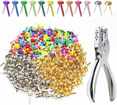 300 Stuks Mini Papiersluitingen - Veelkleurige Patroonklemmen met Perforaties voor Scrapbooking en Handwerk, Gouden en Zilverkleurige Splitpennen voor Creatieve Projecten