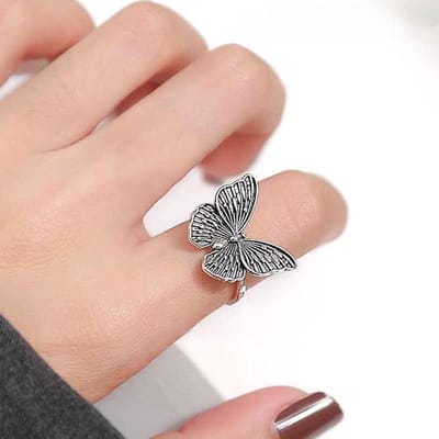1PC Fashion Retro Vlinder Opening Vinger Ring Dames Engagement Anniversary Party Zilveren Ring Sieraden beige
