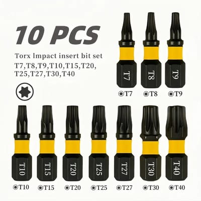 DW4Trading 10 Delige Torx Bitjes van 25mm Lang T7, T8, T9, T10, T15, T20, T25, T30, T30, T30, T40