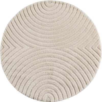 Art Vloerkleed Rond – Japandi – Boogpatroon – Modern & Laagpolig – Creme/Beige – 200 cm rond