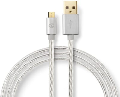 Nedis USB-Kabel - USB 2.0 - USB-A Male - USB Micro-B Male - 15 W - 480 Mbps - Verguld - 1.00 m - Rond - Gevlochten / Nylon - Aluminium - Cover Window Box