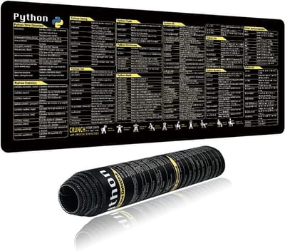 Grote Desk Pad / Onderlegger (80x30cm) met Python Programmeer Shortcuts - Zwart Bureaumat