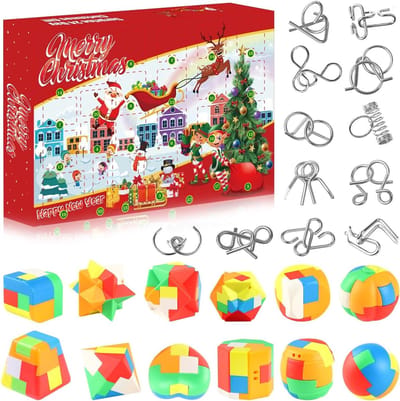 Adventskalender 2025 - 2025 Kerstmis Aftelpuzzel - Geschikt voor kinderen en volwassenen - Puzzeluitdaging - Bevat houten en plastic puzzelstukjes - 24-daagse adventskalender - Kerstcadeau
