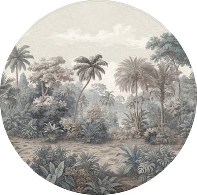 Badmat rond 70x70 cm - Antislip - Tropisch - Landschap - Illustratie - Badmatten voor badkamer - Badkamermat - Douchemat - Ronde badkamer mat