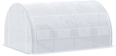 Polytunnelkas - Kas met Roldeuren en Ramen - Inloopkas - Tunnelkas - Foliekas - Kweektunnel - Kweekkas - Kastunnel - Groentekas - Plantenhuis - Plantenteelt - Tomatenkas - voor Groenten, Bloemen, Planten - 400x300x200 cm - Wit