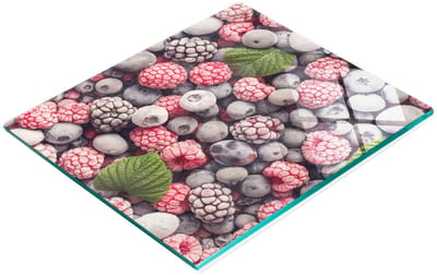 Decoratieve snijplank van gehard glas met afbeelding van bevroren bosvruchten, 60x52 cm