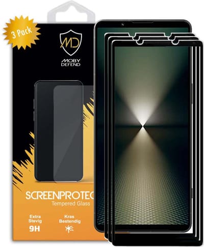 3-Pack MobyDefend Screenprotectors - Geschikt voor Sony Xperia 1 VI - Screensaver Met Zwarte Randen - Gehard Glas