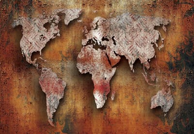 Fotobehang World Map On Wood | XL - 208cm x 146cm | 130g/m2 Vlies