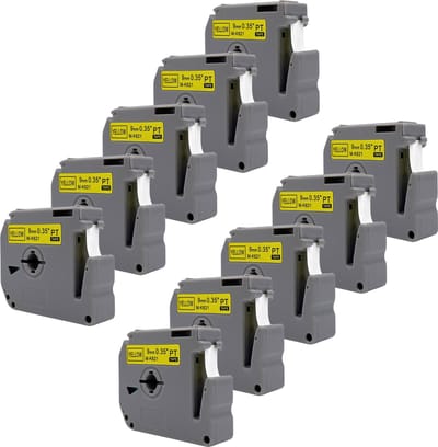 DULA Brother Compatible label tape- M-K621 - 10 cassettes - Brother P-Touch - Zwart op geel - 9mm x 8m