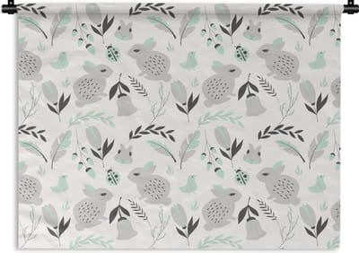 Wandkleed - Wanddoek - Konijnen - Patronen - Lente - 60x45 cm - Wandtapijt