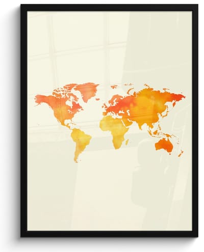 Poster in lijst - Fotolijst 60x80 cm - Posters - Wereldkaart - Oranje - Kleurrijk - Posterlijst zwart - Decoratie - Wanddecoratie woonkamer - Muurdecoratie slaapkamer