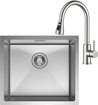 CECIPA Max Spoelbak Keuken 50x44CM - Spoelbakken Keuken Met Keukenkraan Met Uittrekbare Uitloop - Wasbak Keuken - Enkele Spoelbak - Spoelbakken met afdruip - RVS