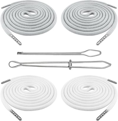 4 Pack Koord voor Hoodies en Joggers - 160cm Katoenen Touw met Metalen Einden, Naald en Gesp - Hoodie Touw, Broek Koord, Sportkleding Accessoires (2 Grijs + 2 Wit)