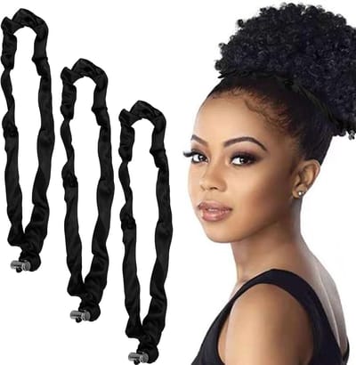 Set van 3 Zijden Scrunchies: Verstelbare Zwarte Satijnen Haarelastieken voor Dikke, Krullende en Natuurlijke Haarstijlen