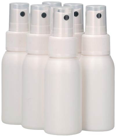 6 x 50 ml ronde fles HDPE wit + Sprayfles pomp wit - BPA Vrij - Niet Breekbaar - Plastic Flesjes Navulbaar - Met Dop - Lege Flessen - 6 stuks