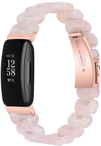 By Qubix - Compatible Fitbit bandje - Geschikt voor fitbit Inspire 3 - Resin schakelbandje - Parelmoer roze