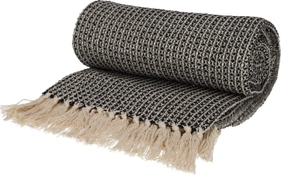JENS Living Plaid Wafel - Gerecycled katoen - 130 x 180 cm - Zwart