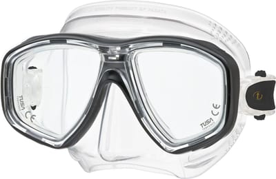 TUSA Freedom Ceos – Duikmasker met twee lenzen, comfortabele pasvorm dicht op het gezicht, Freedom Technology voor comfort en prestaties, hypoallergeen silicone – Zwart/Transparant – M-212 BK