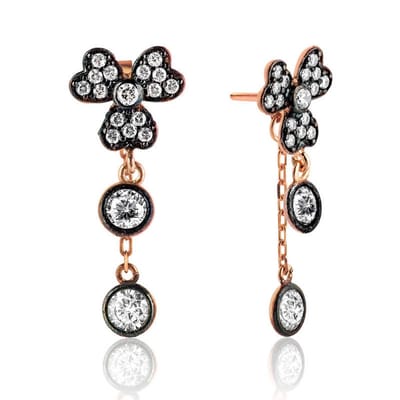 Zilveren Oorhangers Dames - Klavertje Vier - Handgemaakt - 925 Zilver - Rose Gold Plated - Met Steentjes - Gelukssymbool