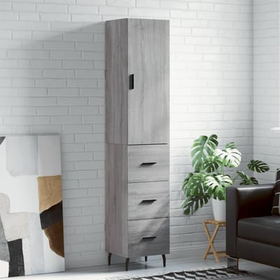 vidaXL - Hoge - kast - 34,5x34x180 - cm - bewerkt - hout - grijs - sonoma - eikenkleurig