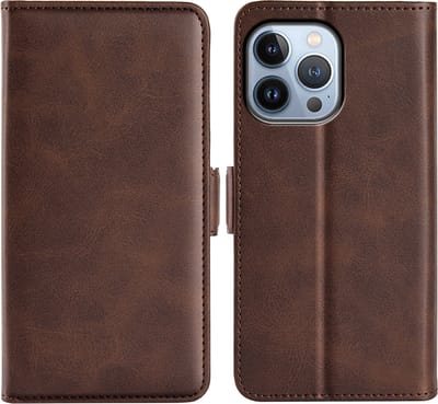 MobyDefend Hoesje - Geschikt voor iPhone 14 Pro - Luxe Wallet Book Case (Sluiting Zijkant) - Bruin
