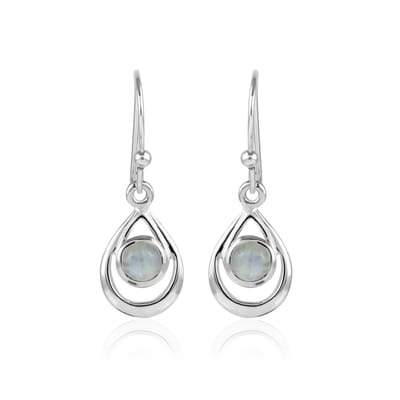 SilverGems Zilveren oorhangers met ronde Regenboog Maansteen edelstenen
