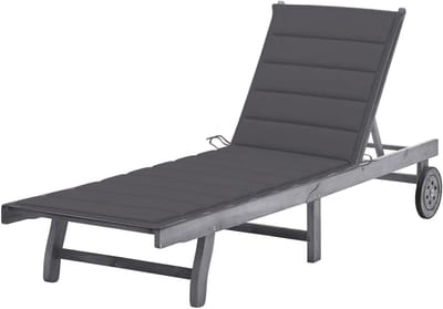 Houten Ligstoel - Zonnebed Tuinstoel - Ontspannen in de tuin - Verstelbare rugleuning - Met kussen - Grijs
